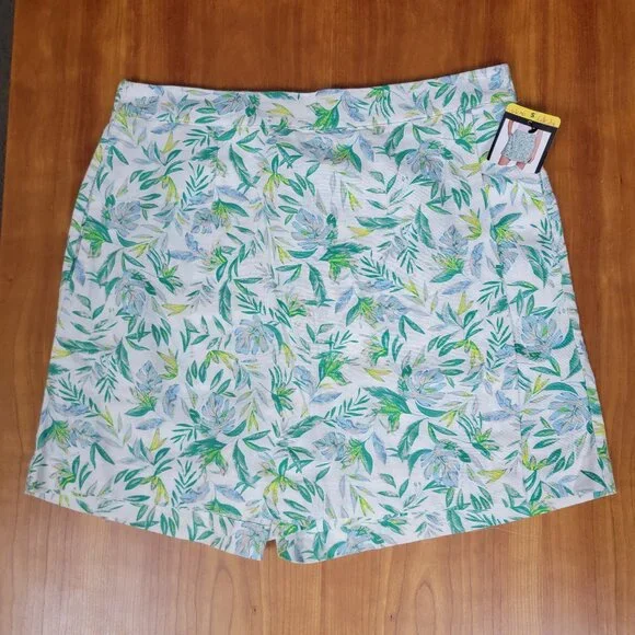 NWT Ellen Tracy Green Floral Print Linen Blend Skort - S - Picture 5 of 8
